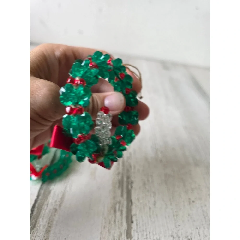 Vintage beaded with candle ornament green red Xmas tree